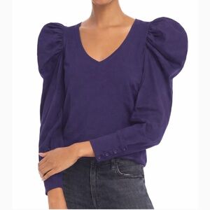 Nation LTD Jenna Puff Sleeve Purple Boysenberry Women’s Cotton Cuffed Top Small